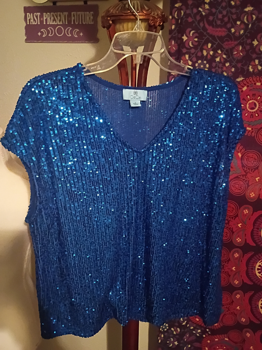 CeCe Royal Blue Sequin V-Neck Tank